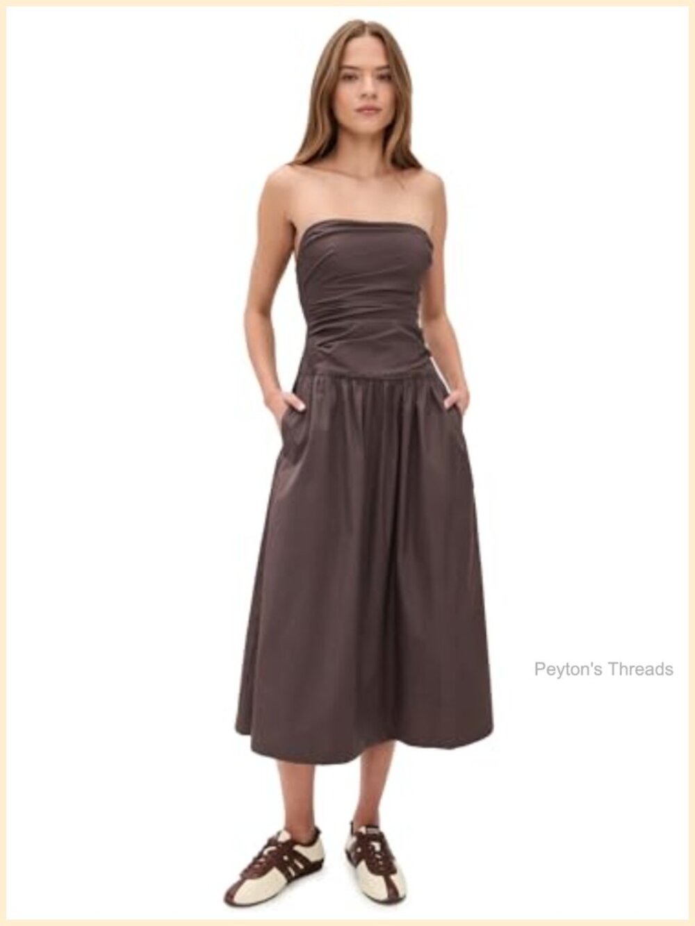 Madewell Amari Ruched Midi Dress Strapless Sleeveless